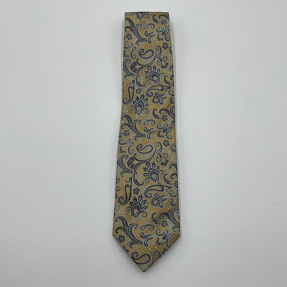Gold and blue 100% silk collezione milano black label necktie - Picture 1 of 5